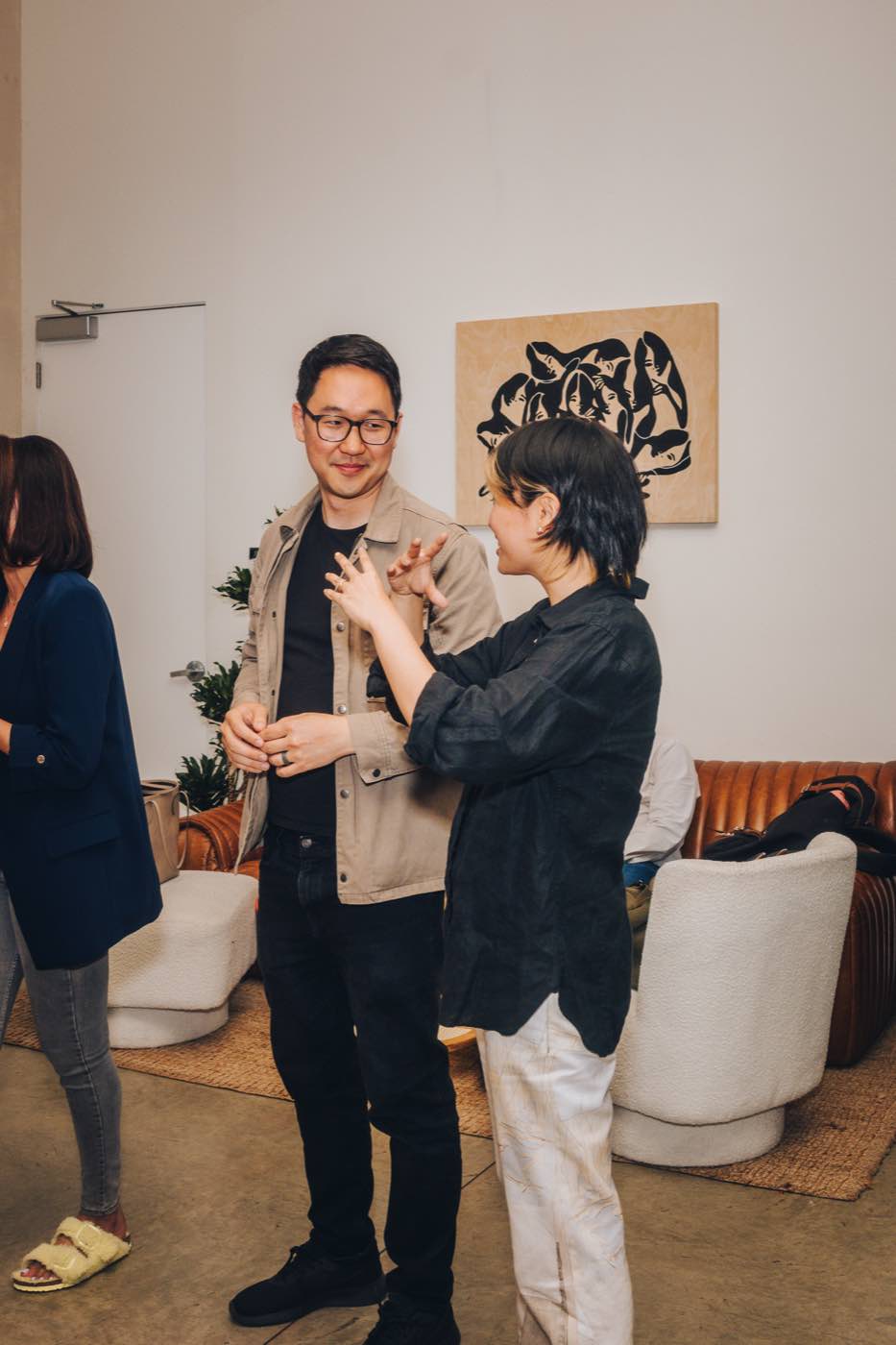 Conversation in the lounge between members